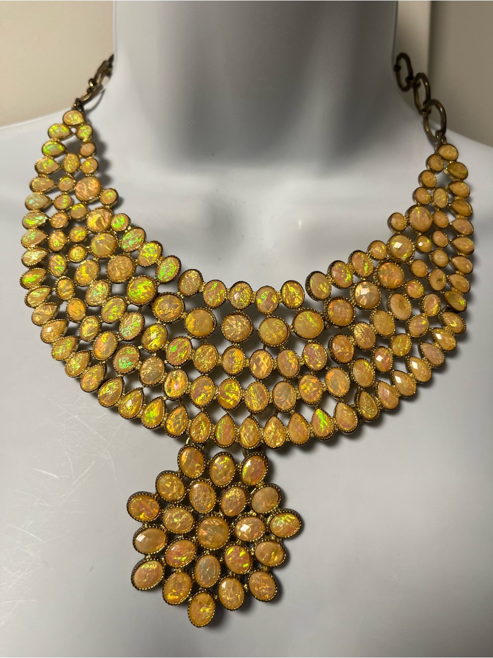 Statement Yellow-Gold Multi-Stone Bib Necklace